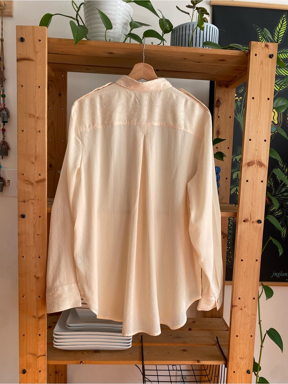 J.Crew Cream Satin Drapey Jacquard Chainlink Print Button Down Shirt XL - Picture 7 of 16
